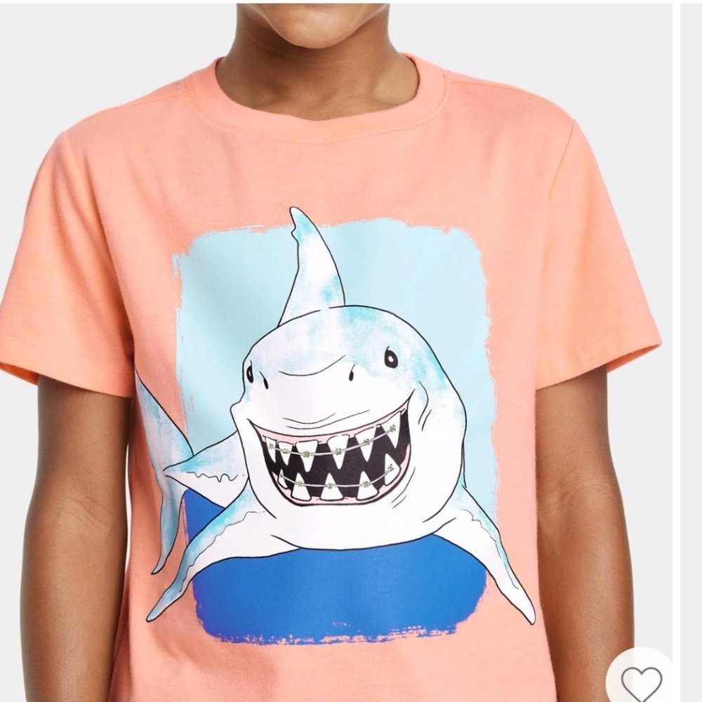 Cat & Jack - Kids' short Sleeve Smiling  Shark Graphic T-Shirt - Size M (8)Peach - Picture 4 of 10